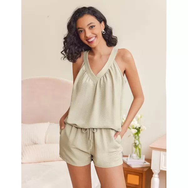 Ekouaer 2 Piece Lounge Sets for Women Soft Pajama V Neck Cami Pj Shorts Set with Pockets Cute Sleepwear Summer OutfitsKhaki