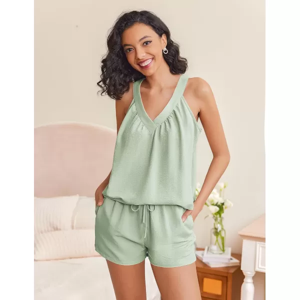 Ekouaer 2 Piece Lounge Sets for Women Soft Pajama V Neck Cami Pj Shorts Set with Pockets Cute Sleepwear Summer OutfitsLight Green