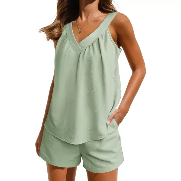 Ekouaer 2 Piece Lounge Sets for Women Soft Pajama V Neck Cami Pj Shorts Set with Pockets Cute Sleepwear Summer OutfitsLight Green