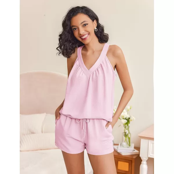 Ekouaer 2 Piece Lounge Sets for Women Soft Pajama V Neck Cami Pj Shorts Set with Pockets Cute Sleepwear Summer OutfitsPink