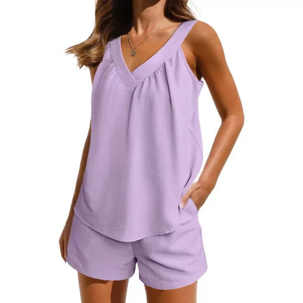 Ekouaer 2 Piece Lounge Sets for Women Soft Pajama V Neck Cami Pj Shorts Set with Pockets Cute Sleepwear Summer OutfitsPurple