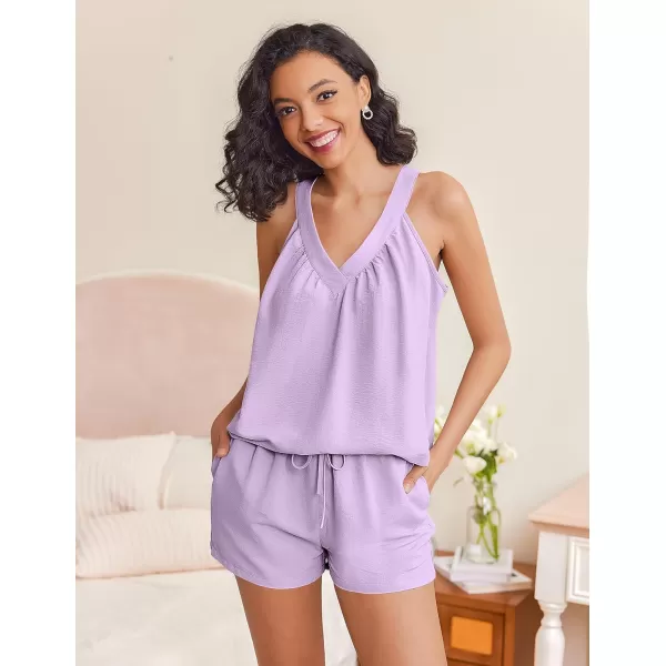 Ekouaer 2 Piece Lounge Sets for Women Soft Pajama V Neck Cami Pj Shorts Set with Pockets Cute Sleepwear Summer OutfitsPurple