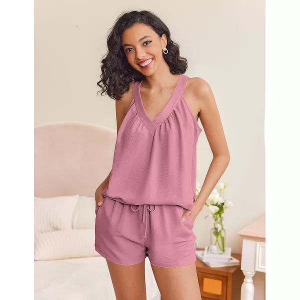 Ekouaer 2 Piece Lounge Sets for Women Soft Pajama V Neck Cami Pj Shorts Set with Pockets Cute Sleepwear Summer OutfitsRose