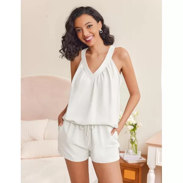 Ekouaer 2 Piece Lounge Sets for Women Soft Pajama V Neck Cami Pj Shorts Set with Pockets Cute Sleepwear Summer OutfitsWhite