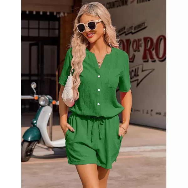 Ekouaer 2 Piece Set for Women Short Sleeve V Neck Vacation Outfits 2024 Casual Loungewear with Pockets for Summer SXXLGreen