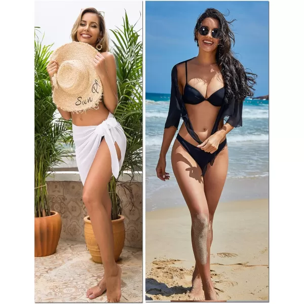 Ekouaer 2 Pieces Women Beach Sarongs Sheer Cover Ups Chiffon Bikini Wrap Skirt for Swimwear SXXLAblackwhite