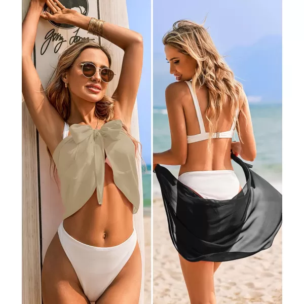 Ekouaer 2 Pieces Women Beach Sarongs Sheer Cover Ups Chiffon Bikini Wrap Skirt for Swimwear SXXLBlack01khaki