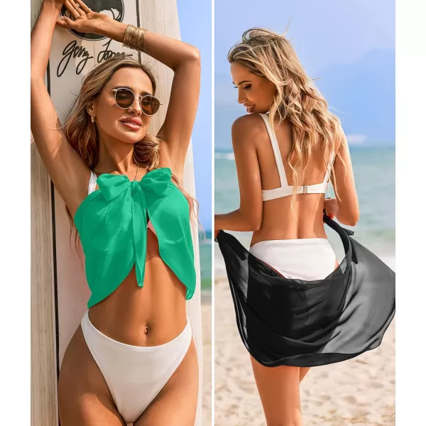 Ekouaer 2 Pieces Women Beach Sarongs Sheer Cover Ups Chiffon Bikini Wrap Skirt for Swimwear SXXLBlackaqua Green