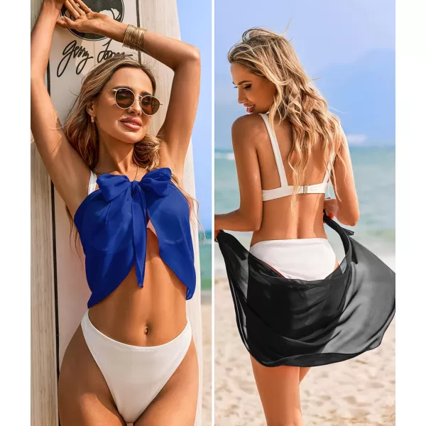 Ekouaer 2 Pieces Women Beach Sarongs Sheer Cover Ups Chiffon Bikini Wrap Skirt for Swimwear SXXLBlackblue