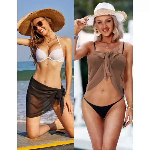 Ekouaer 2 Pieces Women Beach Sarongs Sheer Cover Ups Chiffon Bikini Wrap Skirt for Swimwear SXXLBlackbrown