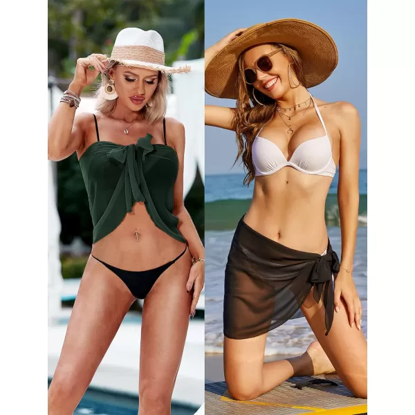 Ekouaer 2 Pieces Women Beach Sarongs Sheer Cover Ups Chiffon Bikini Wrap Skirt for Swimwear SXXLBlackdark Green