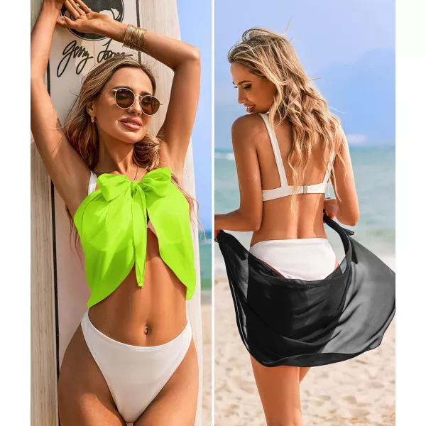 Ekouaer 2 Pieces Women Beach Sarongs Sheer Cover Ups Chiffon Bikini Wrap Skirt for Swimwear SXXLBlackfluorescent Green