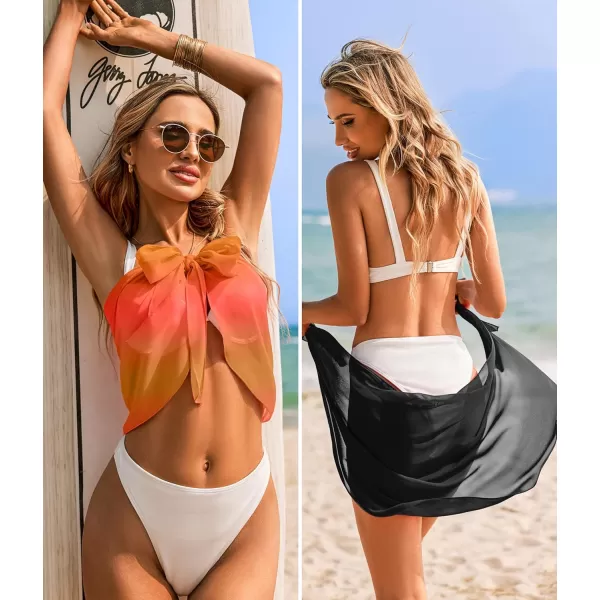 Ekouaer 2 Pieces Women Beach Sarongs Sheer Cover Ups Chiffon Bikini Wrap Skirt for Swimwear SXXLBlackgradient Orange