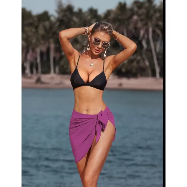 Ekouaer 2 Pieces Women Beach Sarongs Sheer Cover Ups Chiffon Bikini Wrap Skirt for Swimwear SXXLBlackpurple Orchid