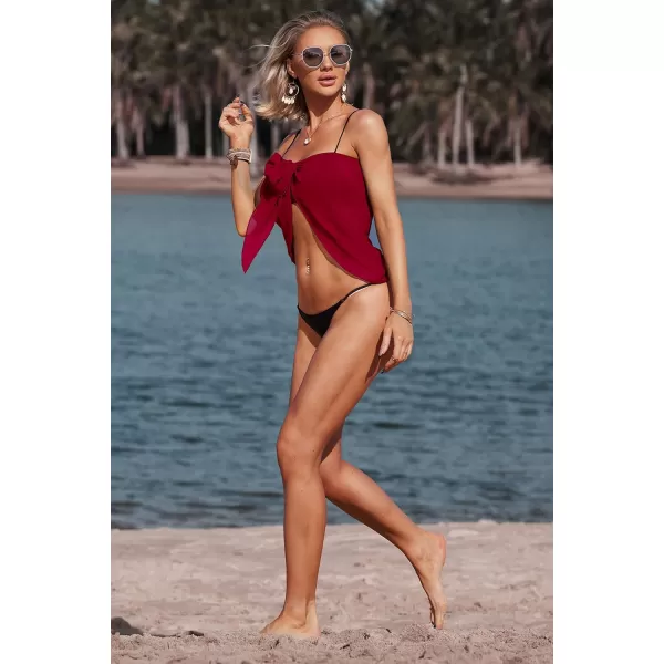 Ekouaer 2 Pieces Women Beach Sarongs Sheer Cover Ups Chiffon Bikini Wrap Skirt for Swimwear SXXLBlackwine Red