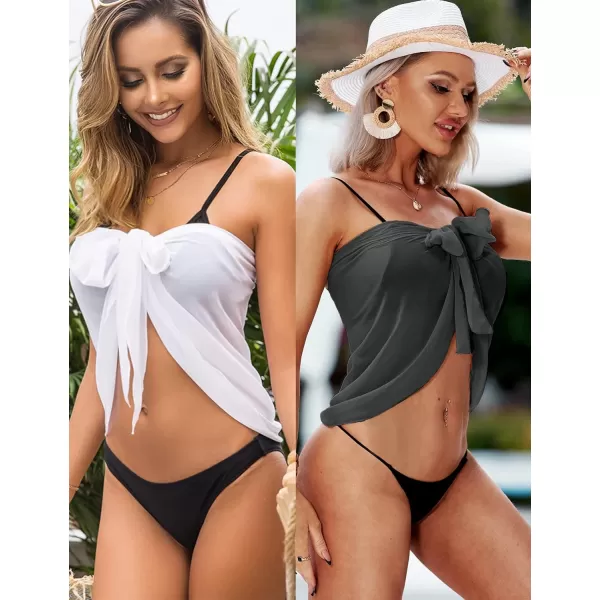 Ekouaer 2 Pieces Women Beach Sarongs Sheer Cover Ups Chiffon Bikini Wrap Skirt for Swimwear SXXLWhitegrey