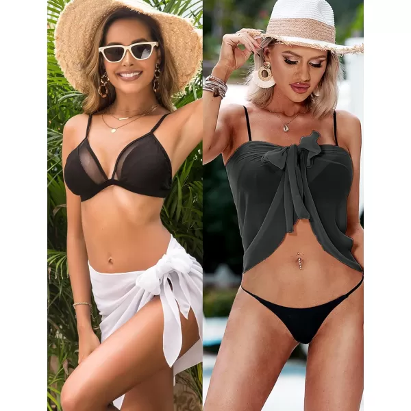 Ekouaer 2 Pieces Women Beach Sarongs Sheer Cover Ups Chiffon Bikini Wrap Skirt for Swimwear SXXLWhitegrey