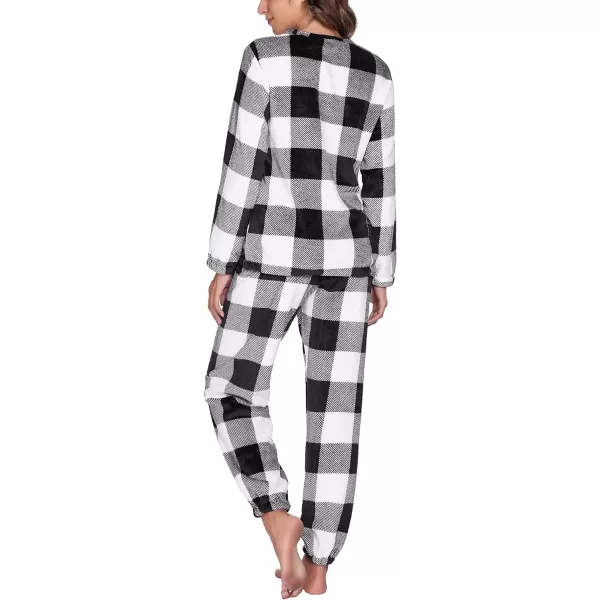 Ekouaer 2023 Women Fleece Pajama Sets Long Sleeve Tops and Pants PJ Sets Joggers Plush Loungewear Sleepwear S3XL1black Plaid