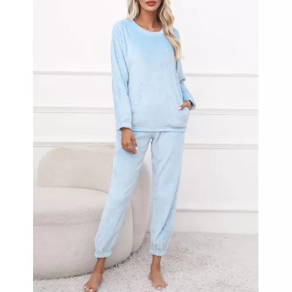 Ekouaer 2023 Women Fleece Pajama Sets Long Sleeve Tops and Pants PJ Sets Joggers Plush Loungewear Sleepwear S3XLBlue