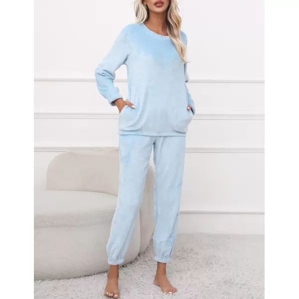 Ekouaer 2023 Women Fleece Pajama Sets Long Sleeve Tops and Pants PJ Sets Joggers Plush Loungewear Sleepwear S3XLBlue