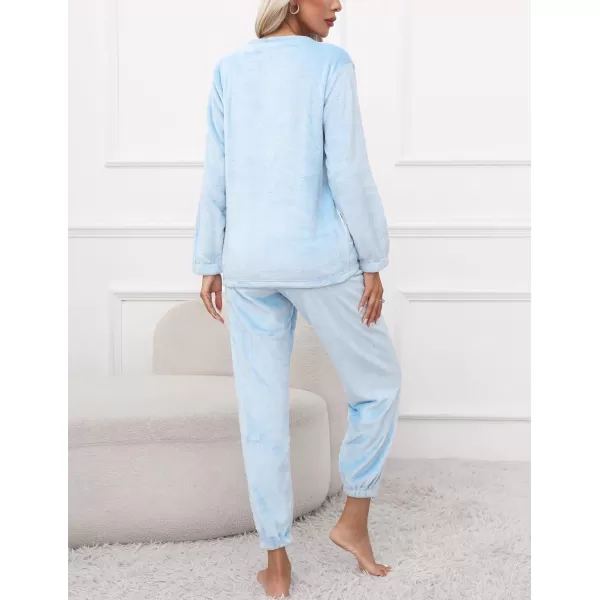 Ekouaer 2023 Women Fleece Pajama Sets Long Sleeve Tops and Pants PJ Sets Joggers Plush Loungewear Sleepwear S3XLBlue