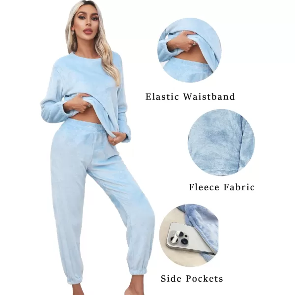 Ekouaer 2023 Women Fleece Pajama Sets Long Sleeve Tops and Pants PJ Sets Joggers Plush Loungewear Sleepwear S3XLBlue