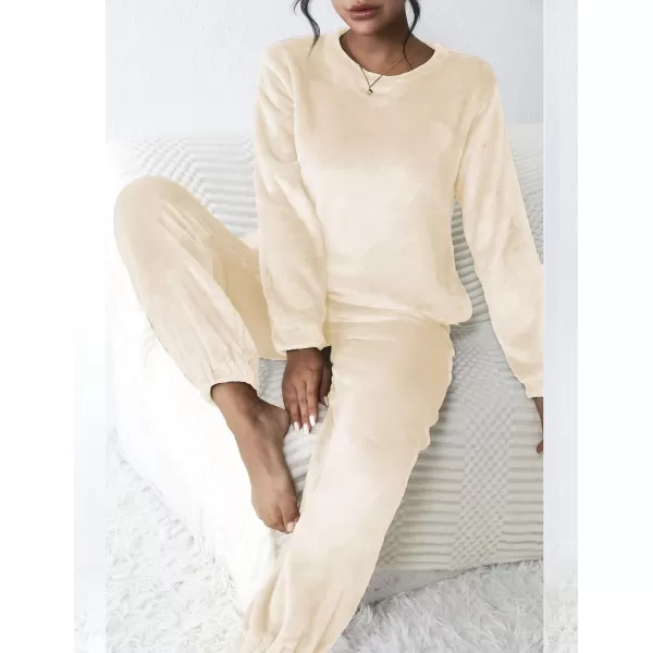 Ekouaer 2023 Women Fleece Pajama Sets Long Sleeve Tops and Pants PJ Sets Joggers Plush Loungewear Sleepwear S3XLCamel