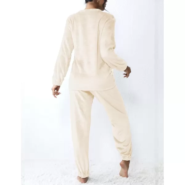 Ekouaer 2023 Women Fleece Pajama Sets Long Sleeve Tops and Pants PJ Sets Joggers Plush Loungewear Sleepwear S3XLCamel