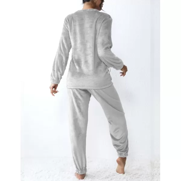 Ekouaer 2023 Women Fleece Pajama Sets Long Sleeve Tops and Pants PJ Sets Joggers Plush Loungewear Sleepwear S3XLGrey