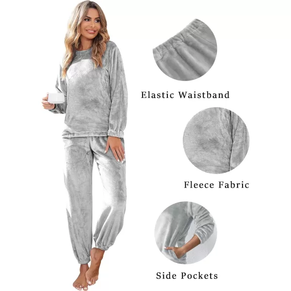 Ekouaer 2023 Women Fleece Pajama Sets Long Sleeve Tops and Pants PJ Sets Joggers Plush Loungewear Sleepwear S3XLGrey