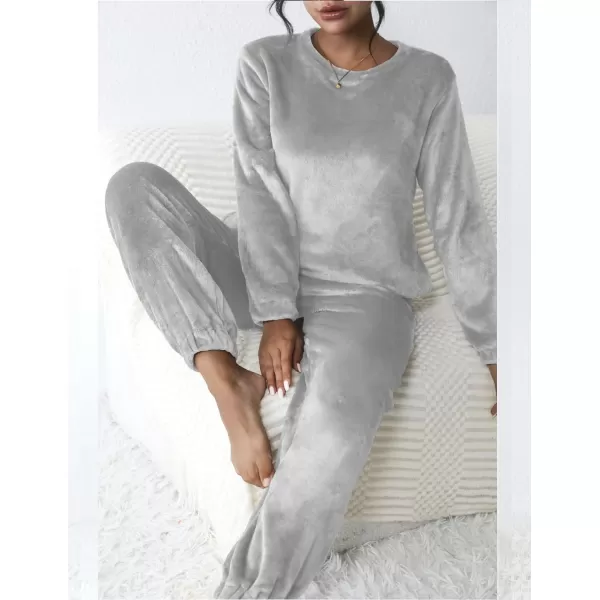 Ekouaer 2023 Women Fleece Pajama Sets Long Sleeve Tops and Pants PJ Sets Joggers Plush Loungewear Sleepwear S3XLGrey