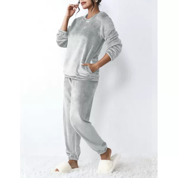 Ekouaer 2023 Women Fleece Pajama Sets Long Sleeve Tops and Pants PJ Sets Joggers Plush Loungewear Sleepwear S3XLGrey