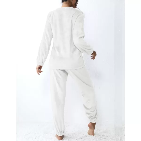 Ekouaer 2023 Women Fleece Pajama Sets Long Sleeve Tops and Pants PJ Sets Joggers Plush Loungewear Sleepwear S3XLWhite