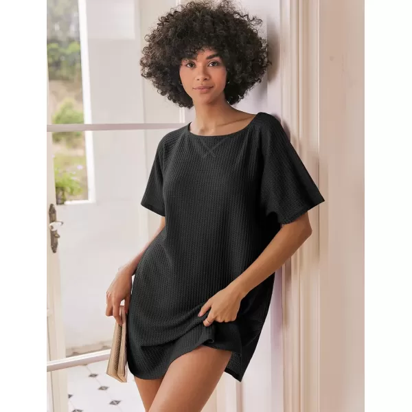 Ekouaer 3 Pack Womens Tshirt Nightgown Waffle Knit Short Sleeve Sleepshirts Casual Cover Ups SXXXLSet 1