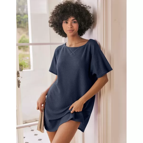 Ekouaer 3 Pack Womens Tshirt Nightgown Waffle Knit Short Sleeve Sleepshirts Casual Cover Ups SXXXLSet 7