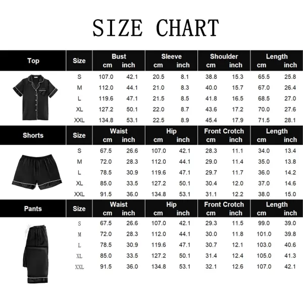 Ekouaer 3 Pcs Silk Pajama Set for Women Satin Short Sleeve Sleep Shirt and Long Pants with Shorts SXXLBlack