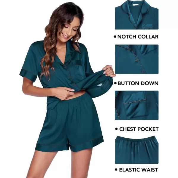 Ekouaer 3 Pcs Silk Pajama Set for Women Satin Short Sleeve Sleep Shirt and Long Pants with Shorts SXXLGreen