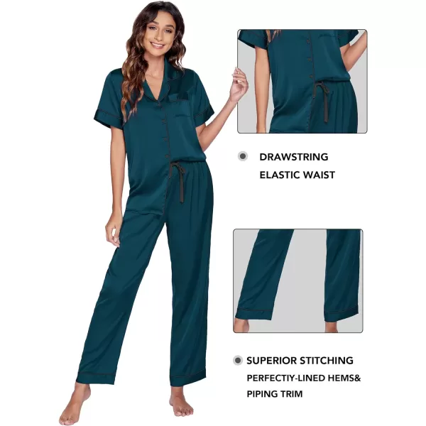 Ekouaer 3 Pcs Silk Pajama Set for Women Satin Short Sleeve Sleep Shirt and Long Pants with Shorts SXXLGreen