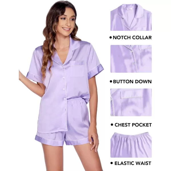 Ekouaer 3 Pcs Silk Pajama Set for Women Satin Short Sleeve Sleep Shirt and Long Pants with Shorts SXXLLilac