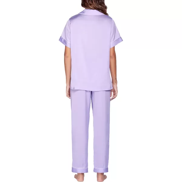 Ekouaer 3 Pcs Silk Pajama Set for Women Satin Short Sleeve Sleep Shirt and Long Pants with Shorts SXXLLilac