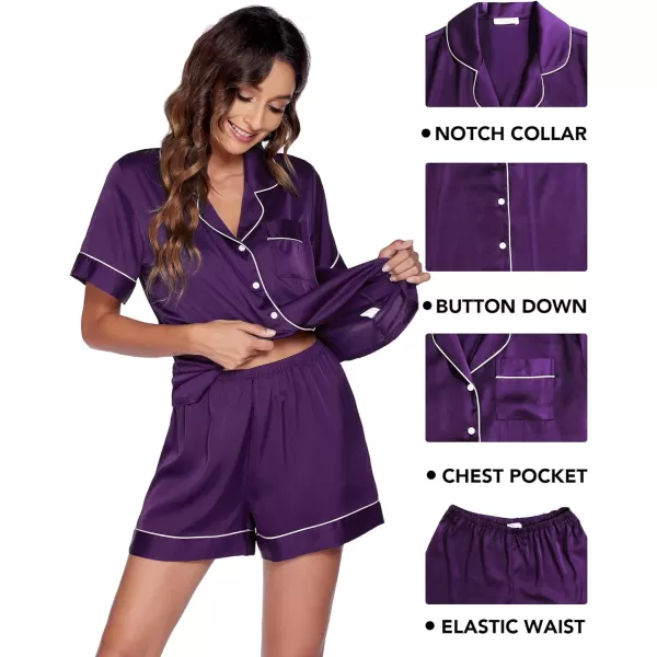 Ekouaer 3 Pcs Silk Pajama Set for Women Satin Short Sleeve Sleep Shirt and Long Pants with Shorts SXXLPurple