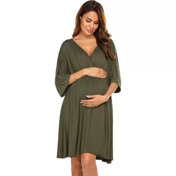 Ekouaer 3 in 1 LaborDeliveryHospital Gown Maternity Dress Nursing Nightgown Sleepwear for Breastfeeding SXXLArmy Green