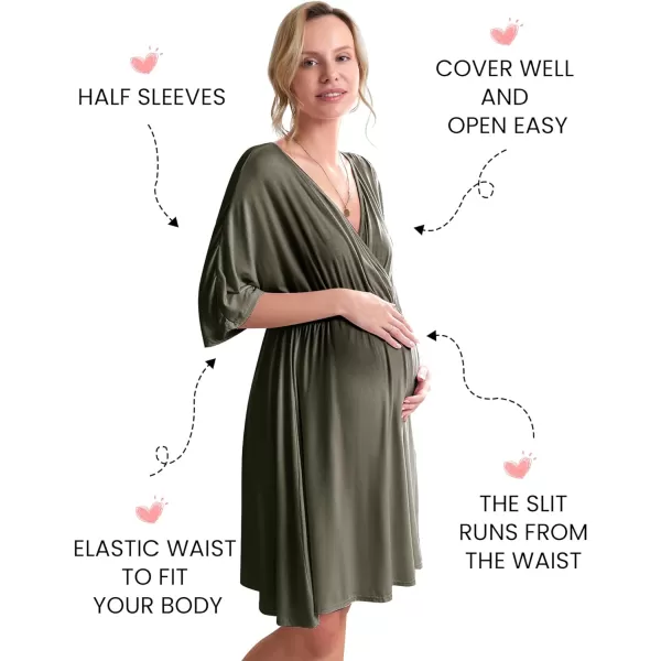 Ekouaer 3 in 1 LaborDeliveryHospital Gown Maternity Dress Nursing Nightgown Sleepwear for Breastfeeding SXXLArmy Green