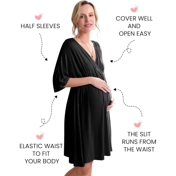 Ekouaer 3 in 1 LaborDeliveryHospital Gown Maternity Dress Nursing Nightgown Sleepwear for Breastfeeding SXXLBlack