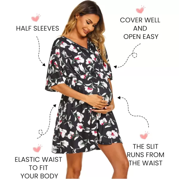 Ekouaer 3 in 1 LaborDeliveryHospital Gown Maternity Dress Nursing Nightgown Sleepwear for Breastfeeding SXXLBlack and White