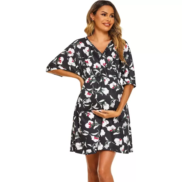 Ekouaer 3 in 1 LaborDeliveryHospital Gown Maternity Dress Nursing Nightgown Sleepwear for Breastfeeding SXXLBlack and White