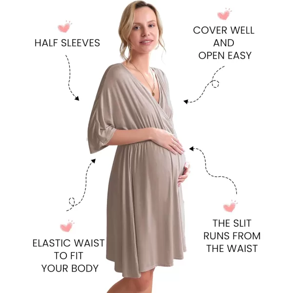 Ekouaer 3 in 1 LaborDeliveryHospital Gown Maternity Dress Nursing Nightgown Sleepwear for Breastfeeding SXXLBrown