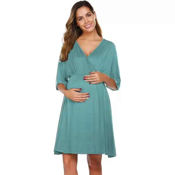 Ekouaer 3 in 1 LaborDeliveryHospital Gown Maternity Dress Nursing Nightgown Sleepwear for Breastfeeding SXXLCeladon Green