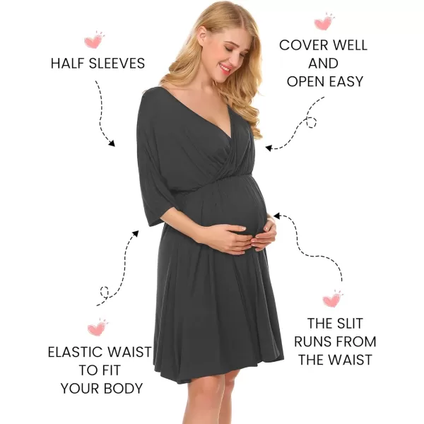 Ekouaer 3 in 1 LaborDeliveryHospital Gown Maternity Dress Nursing Nightgown Sleepwear for Breastfeeding SXXLCharcoal Grey