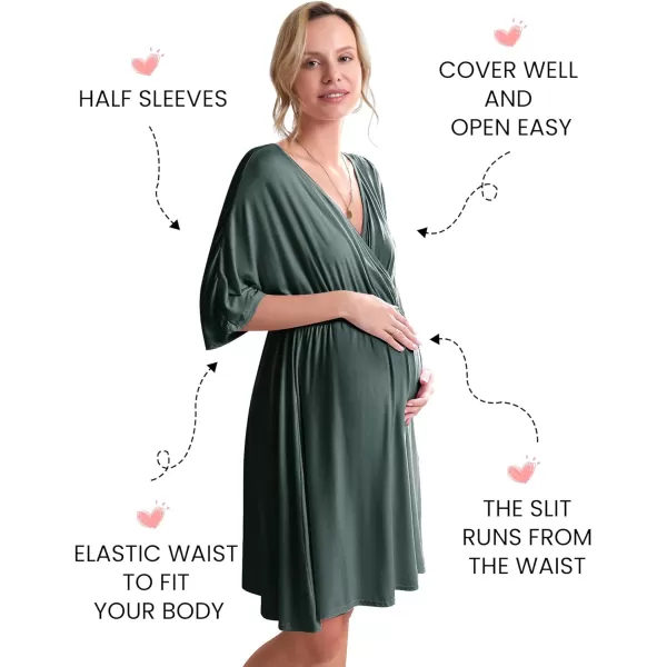 Ekouaer 3 in 1 LaborDeliveryHospital Gown Maternity Dress Nursing Nightgown Sleepwear for Breastfeeding SXXLDark Green